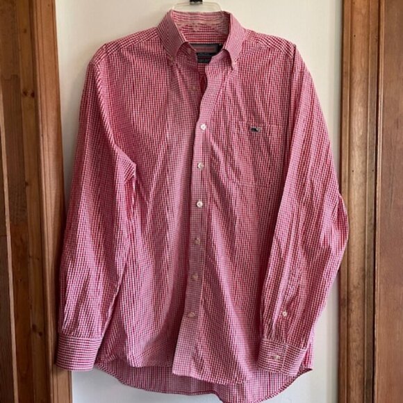 VINEYARD VINES Whale Shirt Gingham Tucker Red White Check LS Medium - Picture 1 of 15